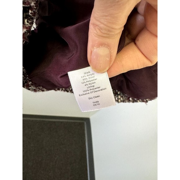 Talbots Woman Lined Tweed Jacket Blazer V Neck Snap Button Wine Size 24W - Picture 8 of 10